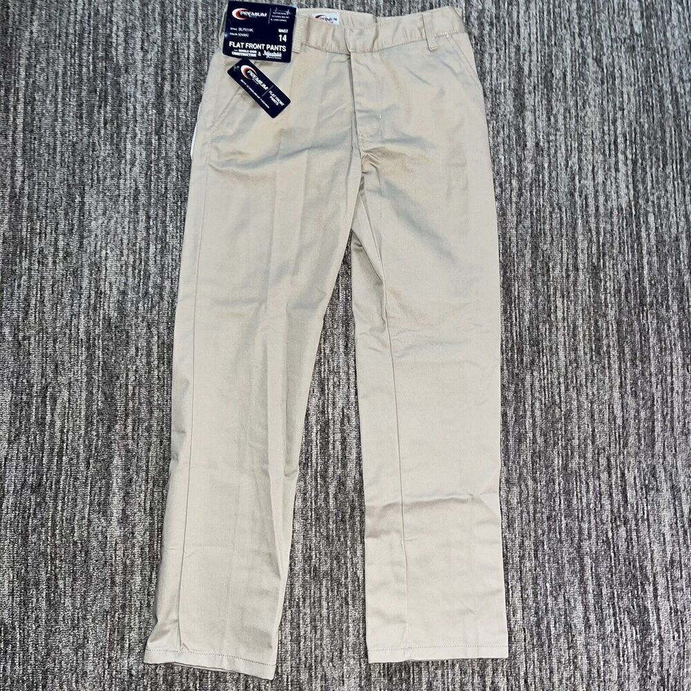 Premium Wear Boys Schoolwear Pants Size 14 Tan Khaki New With Tags Flat Front